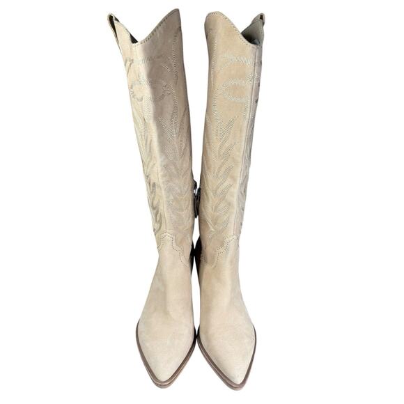 Dolce Vita Solei Western Boots Beige Leather Knee High Cowboy Size 7.5 - Picture 4 of 12